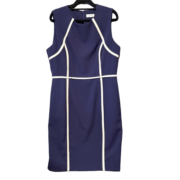 Calvin Klein Dresses & Skirts - Calvin Klein White Piping Sheath Dress Navy Sz 12 business casual work office
